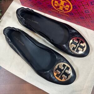 Tory Burch Women's Claire Black Leather Flats Size 7.5